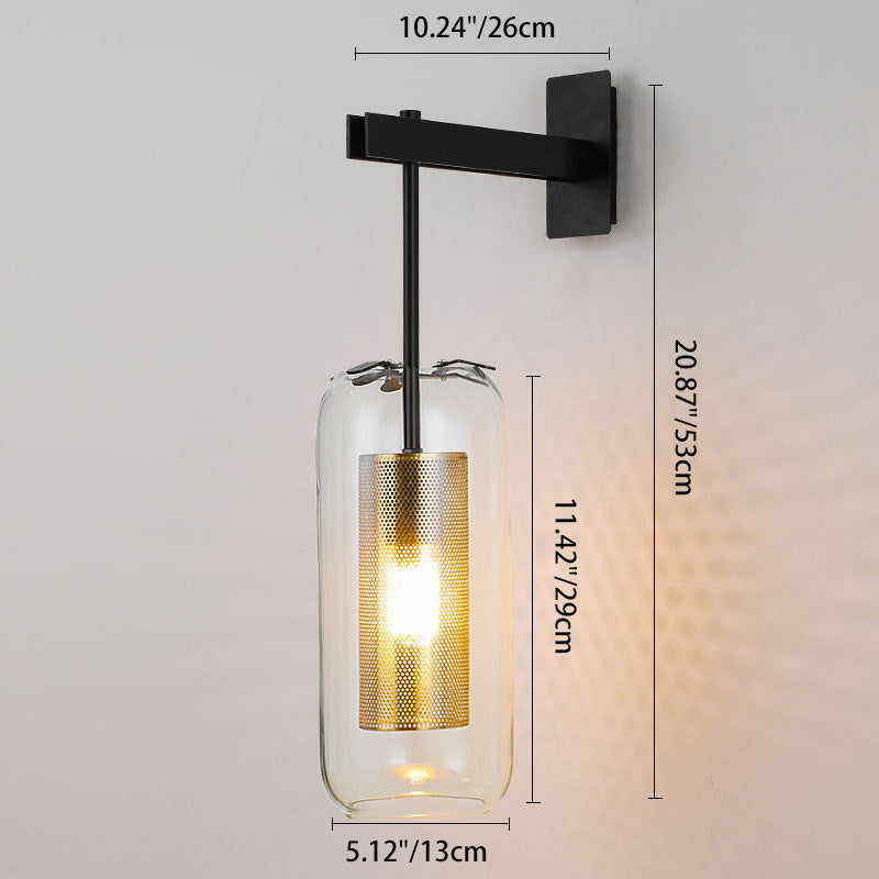 Moderne minimalistische 1-flammige Wandleuchte aus klarem Glas in Zylinderform für das Wohnzimmer 