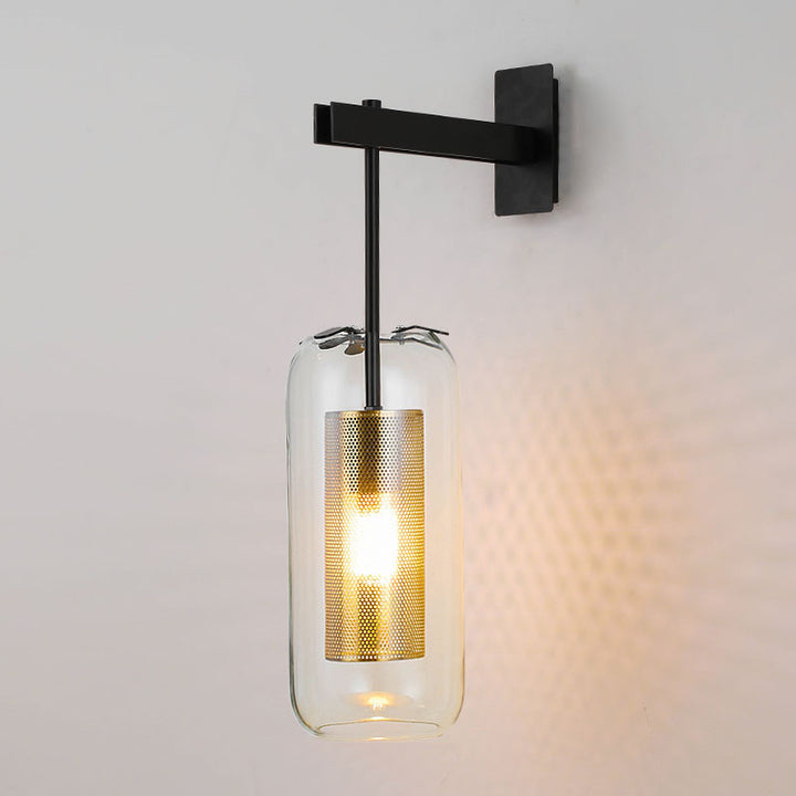 Aplique de pared de 1 luz con cristal transparente en forma de cilindro, estilo minimalista moderno, para sala de estar 