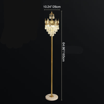 Lampe de sol traditionnelle de luxe en cuivre et laiton avec pendentif couronne en cristal à 3 lumières pour chambre 