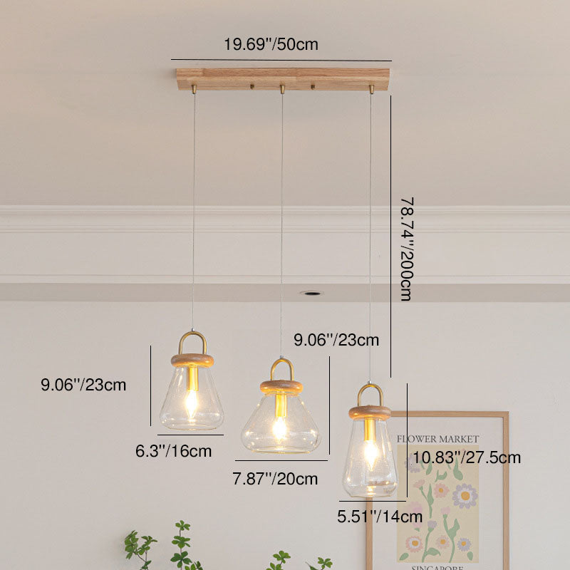 Moderne nordische runde Inselleuchte aus Glas und Holz mit 1/3-flammigem Kronleuchter-Design für das Wohnzimmer 