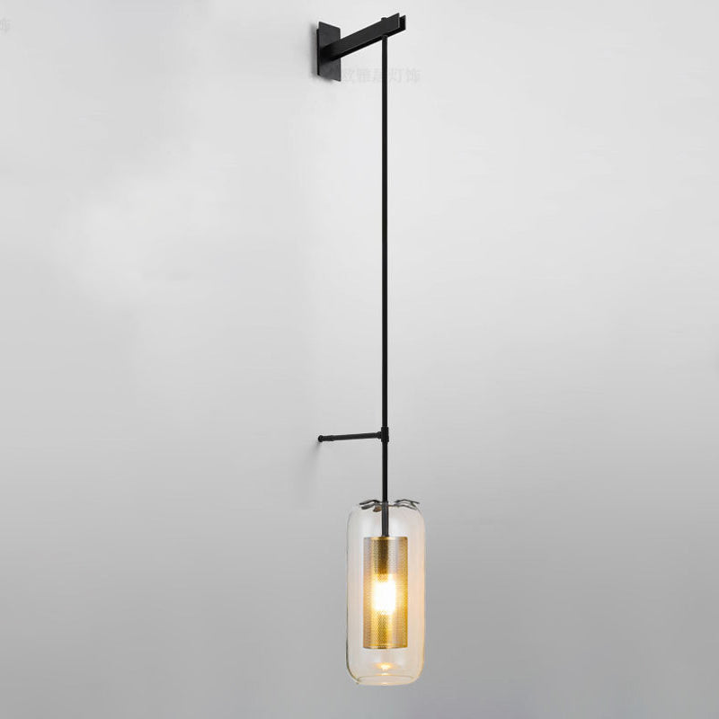 Moderne minimalistische lange 1-flammige Zylinder-Wandleuchte aus klarem Glas für das Wohnzimmer 
