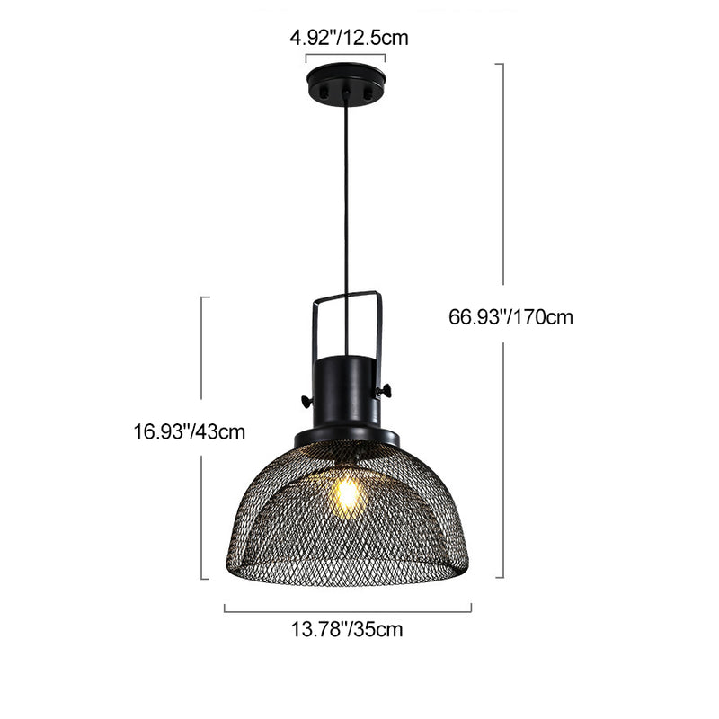 Contemporary Scandinavian Semicircular Wrought Iron Grid Lampshade 1 - Light Pendant Light For Dining Room