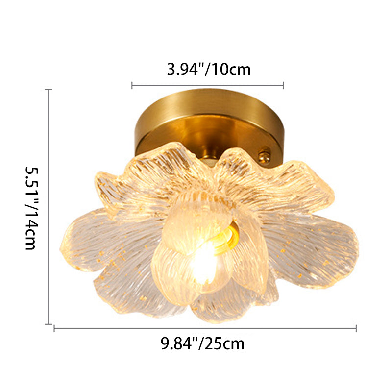 Traditional French Acrylic Iron Aluminum Petal-Shaped 1-Light Semi-Flush Mount Ceiling Light for Living Room