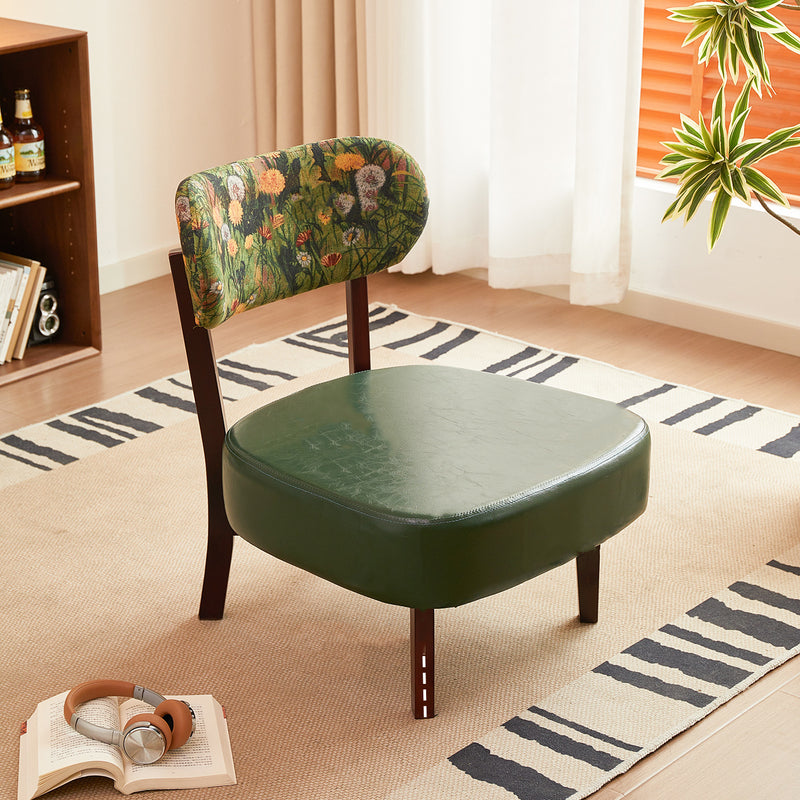 Traditional French Rectangular Cotton-Linen Fabric Oiled Leather Solid Wood Accent Chair Backrest Armless For Living Room