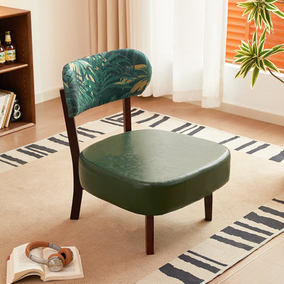 Traditional French Rectangular Cotton-Linen Fabric Oiled Leather Solid Wood Accent Chair Backrest Armless For Living Room