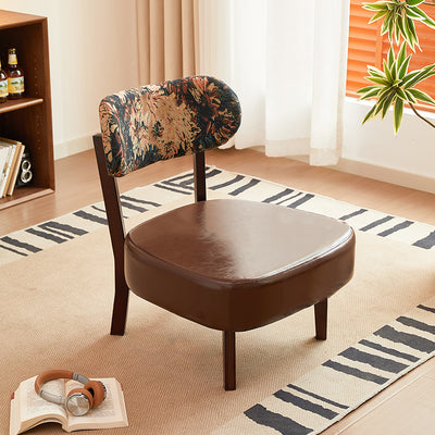 Traditional French Rectangular Cotton-Linen Fabric Oiled Leather Solid Wood Accent Chair Backrest Armless For Living Room