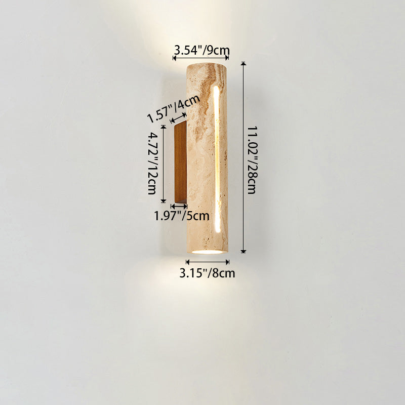 Zeitgenössische nordische Zylinder-Wandleuchte aus gelbem Travertin-Massivholz mit 1 Licht für Wohnzimmer &amp; Schlafzimmer 