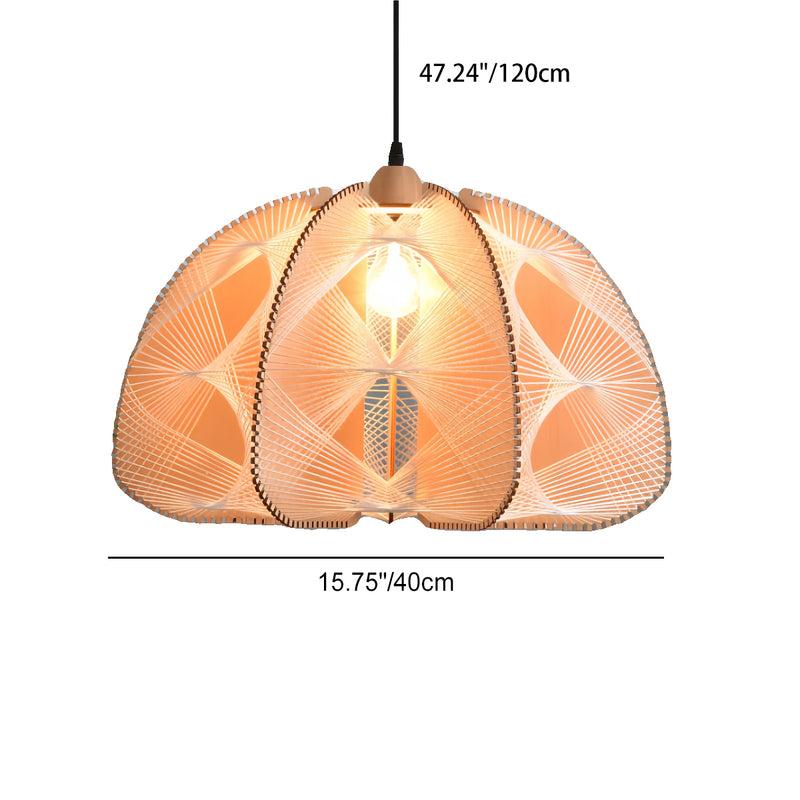 Lámpara de araña de 1 luz de cuerda de cáñamo de madera en forma de semicírculo tradicional japonesa para comedor 