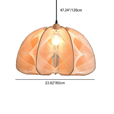 Lámpara de araña de 1 luz de cuerda de cáñamo de madera en forma de semicírculo tradicional japonesa para comedor 
