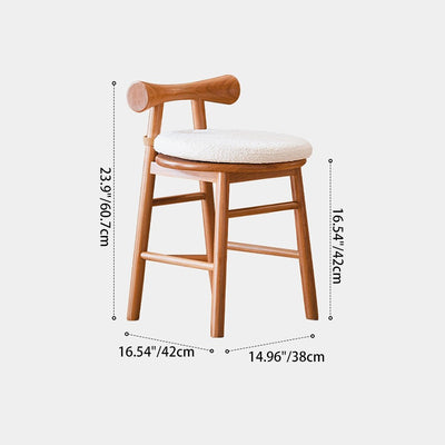 Contemporary Scandinavian Curved Bow Lambswool Wood Vanity Stool Backrest Armless For Bedroom