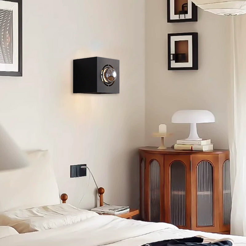 Modern Minimalist Square Round Iron 1-Light Wall Scone Lamp For Bedroom