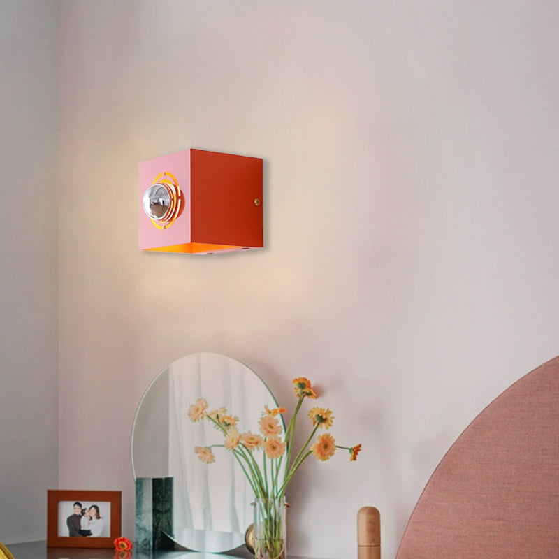Modern Minimalist Square Round Iron 1-Light Wall Scone Lamp For Bedroom