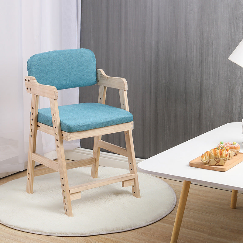 Modern Minimalist Adjustable Solid Pine Wood Cotton Linen Foam Sponge Kids Chair For Bedroom