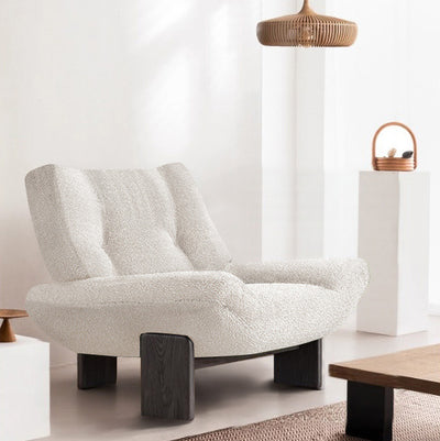 Modern Mid-Century Sherpa Fabric Chenille High Density Sponge White Ash Wood Solid Wood Accent Chair For Living Room