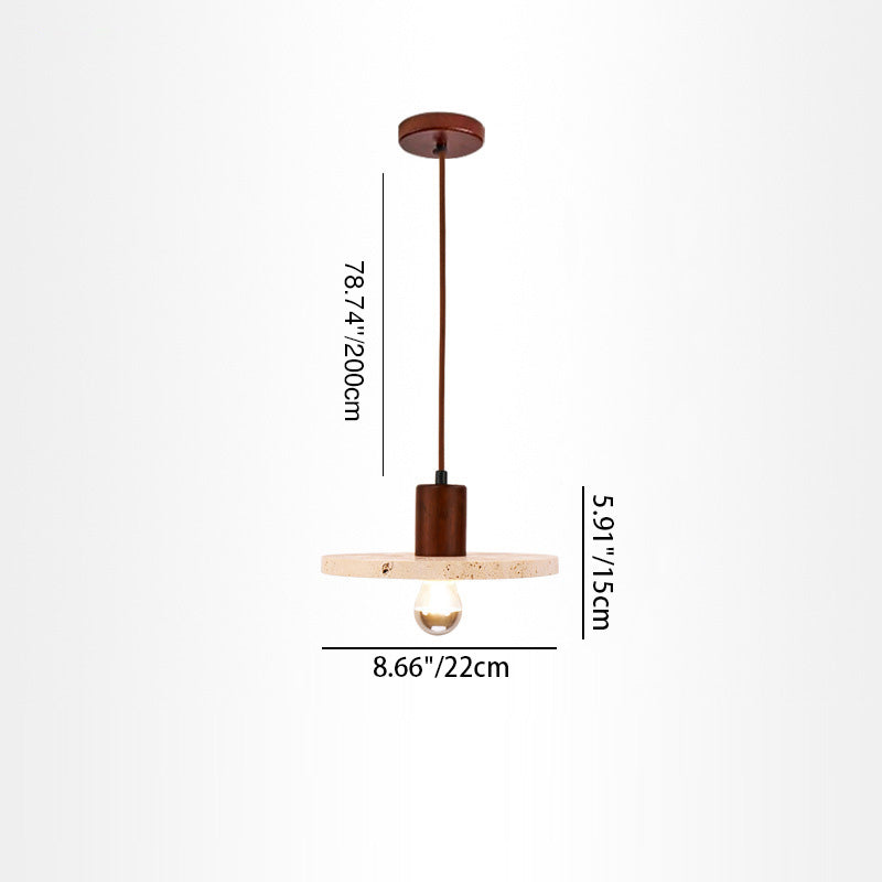 Contemporary Nordic Cylinder Yellow Travertine Solid Wood 1-Light Pendant Light For Bedroom & Living Room
