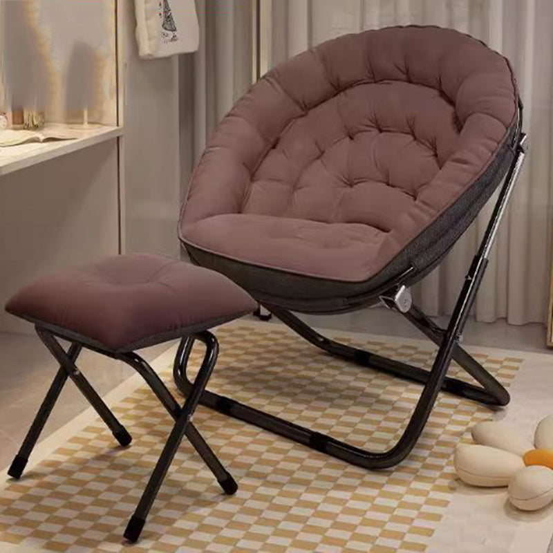 Modern Minimalist Oval Suede Velvet Steel Accent Chair Backrest Armless For Living Room
