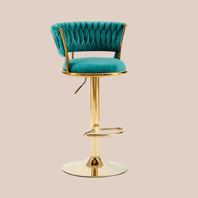 Contemporary Luxury Round Iron Faux Velvet Height Adjustable Bar Stool For Kitchen