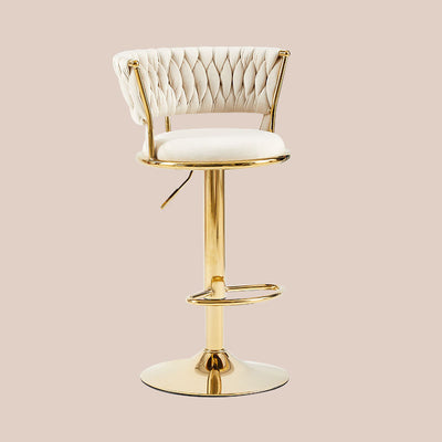 Contemporary Luxury Round Iron Faux Velvet Height Adjustable Bar Stool For Kitchen