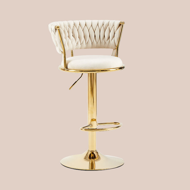 Contemporary Luxury Round Iron Faux Velvet Height Adjustable Bar Stool For Kitchen