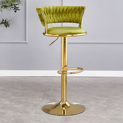 Contemporary Luxury Round Iron Faux Velvet Height Adjustable Bar Stool For Kitchen