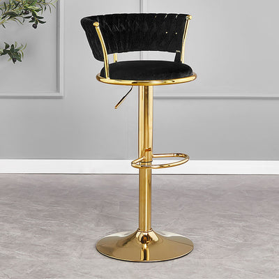 Contemporary Luxury Round Iron Faux Velvet Height Adjustable Bar Stool For Kitchen
