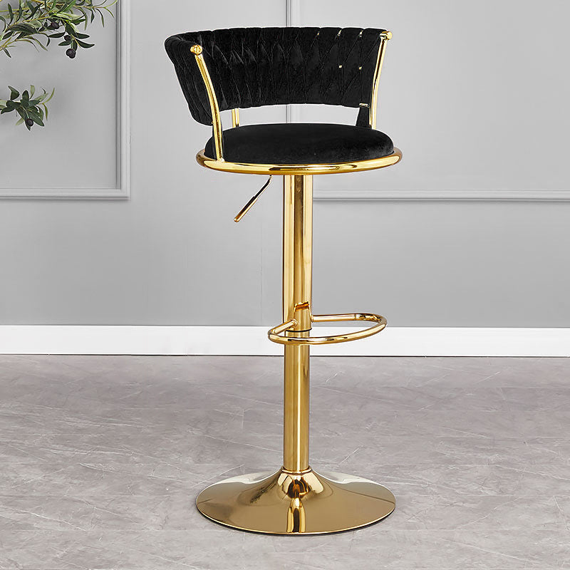 Contemporary Luxury Round Iron Faux Velvet Height Adjustable Bar Stool For Kitchen