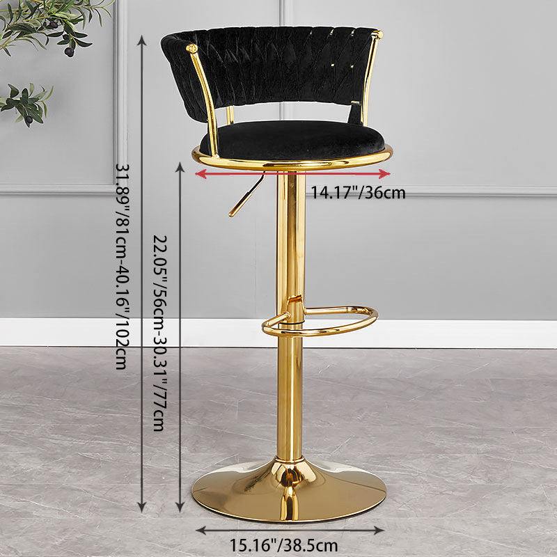 Contemporary Luxury Round Iron Faux Velvet Height Adjustable Bar Stool For Kitchen