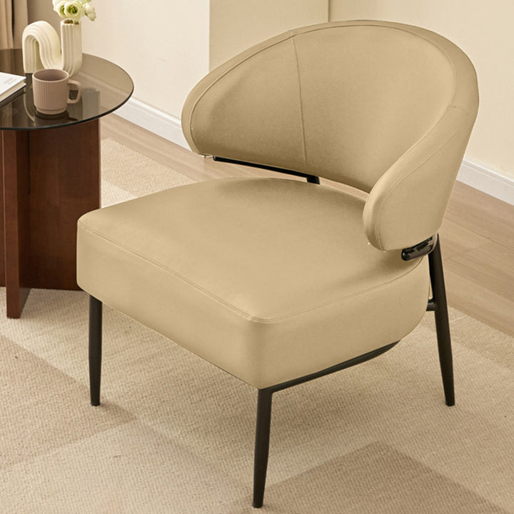 Moderno Minimalista Curvado Rectangular Silla de Acero al Carbono de Cuero Resistente a Arañazos de Gato Respaldo Sin Brazos Para Sala de Estar 