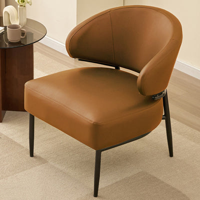 Modern Minimalist Curved Rectangular Cat-Scratch-Resistant Leather Carbon Steel Accent Chair Backrest Armless For Living Room