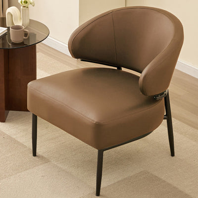 Modern Minimalist Curved Rectangular Cat-Scratch-Resistant Leather Carbon Steel Accent Chair Backrest Armless For Living Room