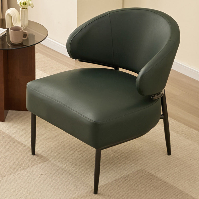 Modern Minimalist Curved Rectangular Cat-Scratch-Resistant Leather Carbon Steel Accent Chair Backrest Armless For Living Room