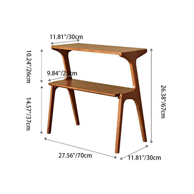 Table d'appoint rectangulaire contemporaine en bois de hêtre et caoutchouc à 2 niveaux pour salon 