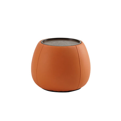 Contemporary Nordic Round Cylinder Walnut Wood Microfiber Leather Coffee Table 1-Storage For Living Room