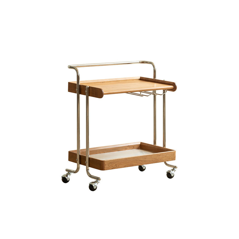 Traditioneller Vintage rechteckiger Massivholz-Edelstahl-Beistelltisch mit 2 Ebenen für das Wohnzimmer 