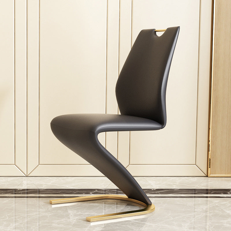 Moderner minimalistischer U-förmiger Rahmen Rechteck PU-Leder Titan Gold Silberbeschichteter Esszimmerstuhl Rückenlehne ohne Armlehnen für Esszimmer 