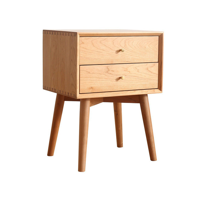 Table de nuit nordique contemporaine en bois massif à 2 tiroirs pour chambre 