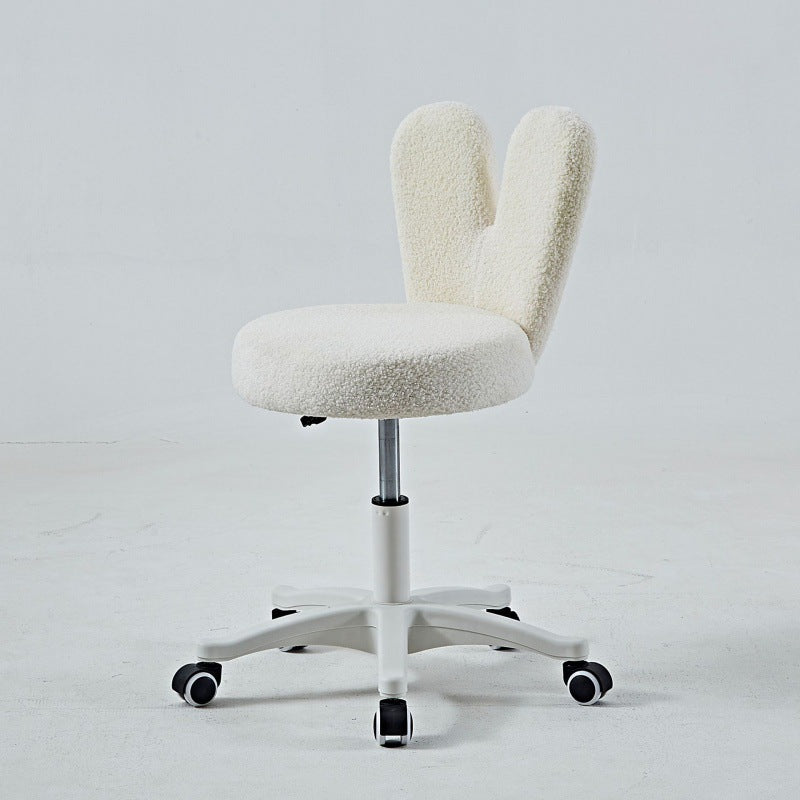 Taburete de tocador redondo minimalista moderno de lana de cordero con respaldo de metal para dormitorio 