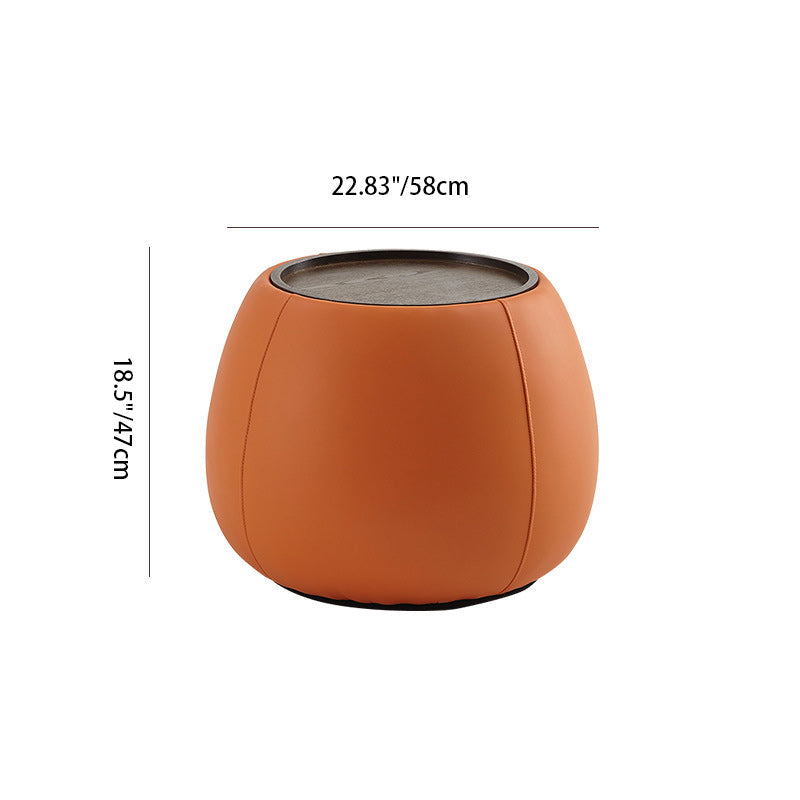 Contemporary Nordic Round Cylinder Walnut Wood Microfiber Leather Coffee Table 1-Storage For Living Room