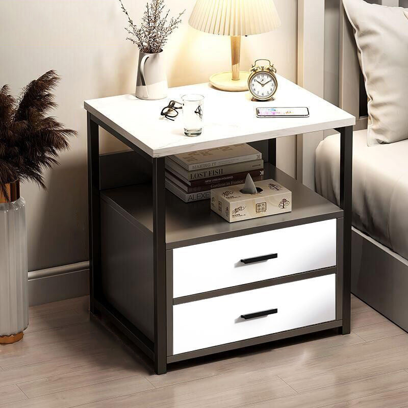 Table de chevet rectangulaire scandinave contemporain avec découpe en bois 1/2 tiroir pour chambre 