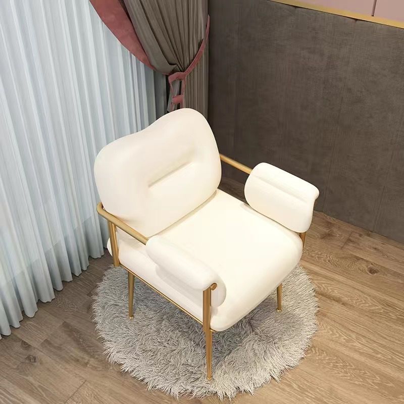 Zeitgenössischer skandinavischer quadratischer PU-Leder-Eisen-Schminkhocker mit Rückenlehne und Armlehne für das Schlafzimmer 