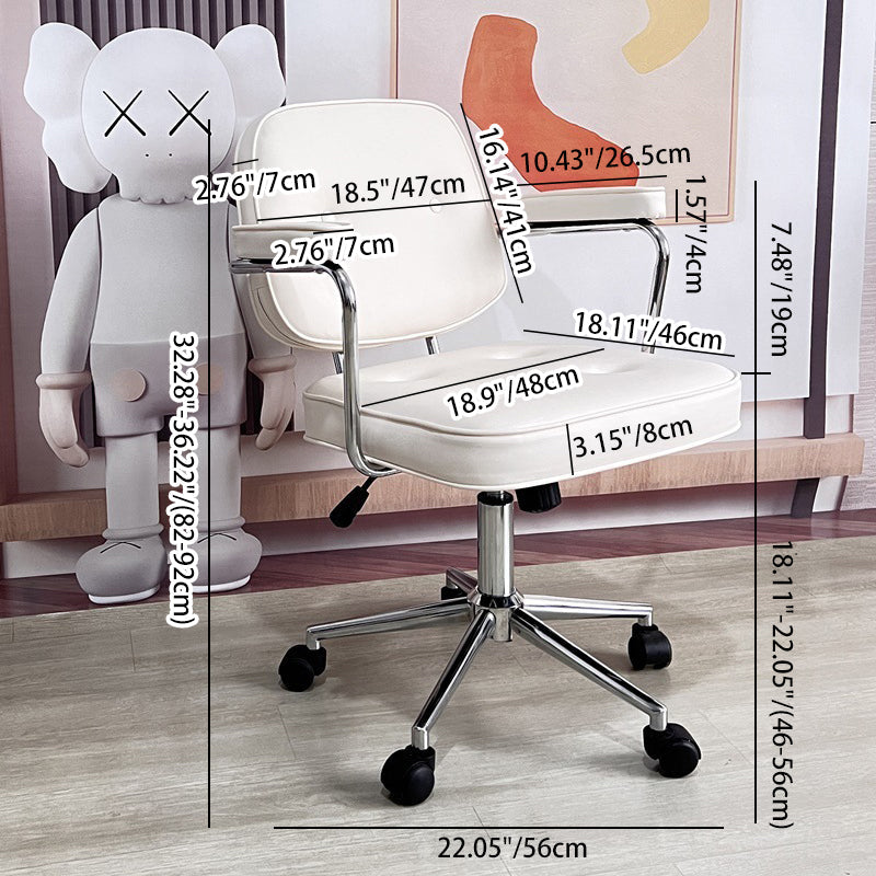 Chaise de bureau en métal avec dossier et accoudoirs en cuir PU carré nordique contemporain pour la maison et le bureau 