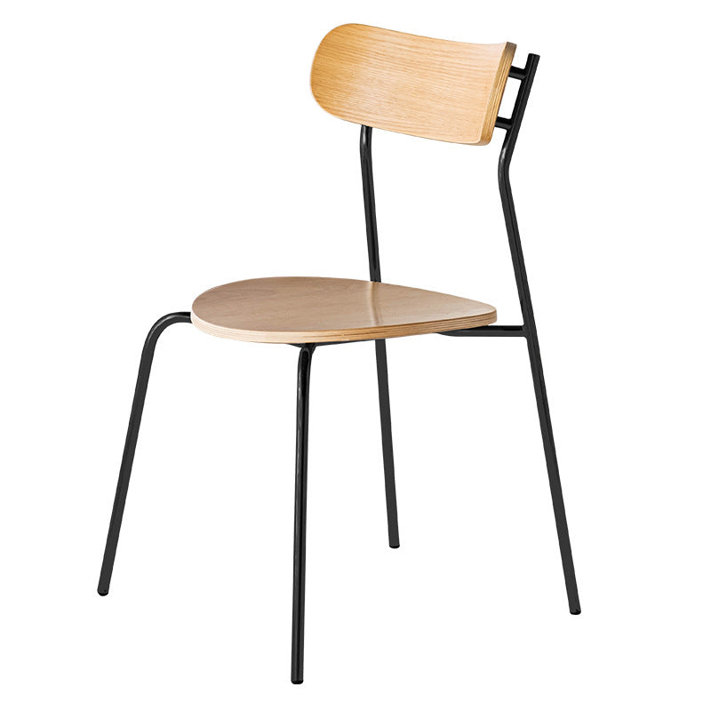 Moderner minimalistischer geschwungener runder Massivholz-Eisen-Kunststoff-Esszimmerstuhl Rückenlehne ohne Armlehnen für Esszimmer 
