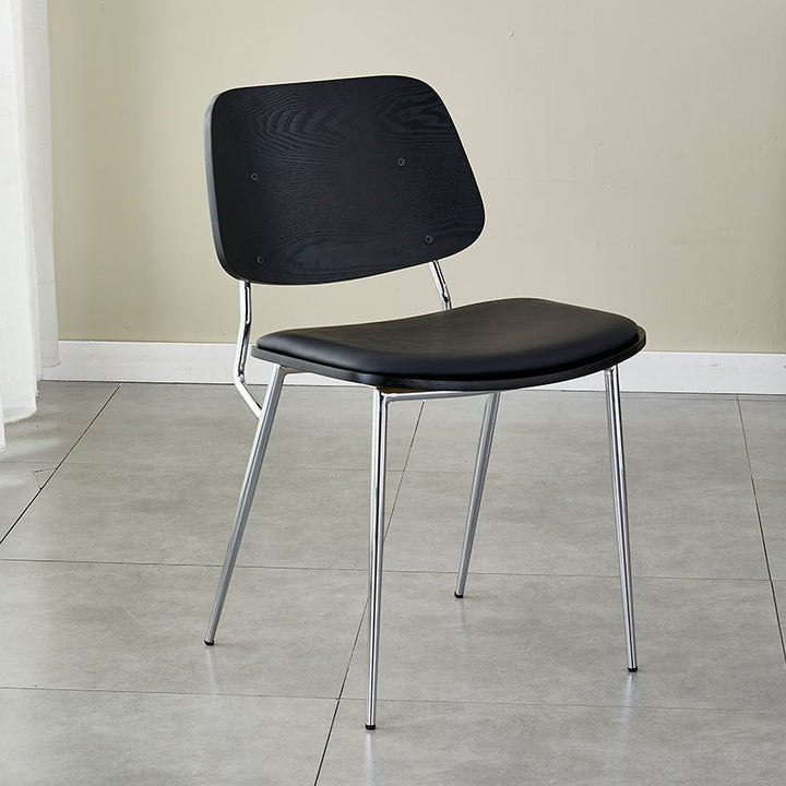 Chaise de salle à manger contemporaine scandinave en cuir PU carré avec dossier en métal sans accoudoirs pour salle à manger 