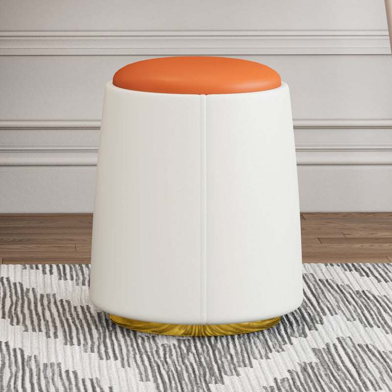 Taburete de tocador sin respaldo ni brazos, cilindro minimalista moderno, cuero Napa, madera maciza, hierro, para dormitorio 