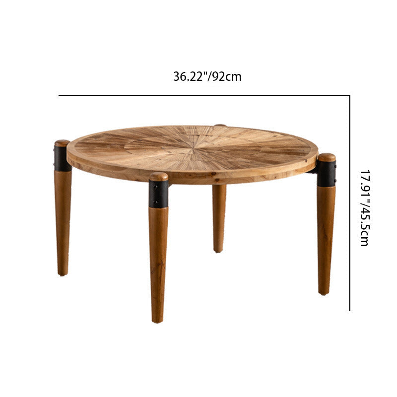 Table basse rustique traditionnelle ronde en bois de sapin et fer, 1 niveau, pour salon 
