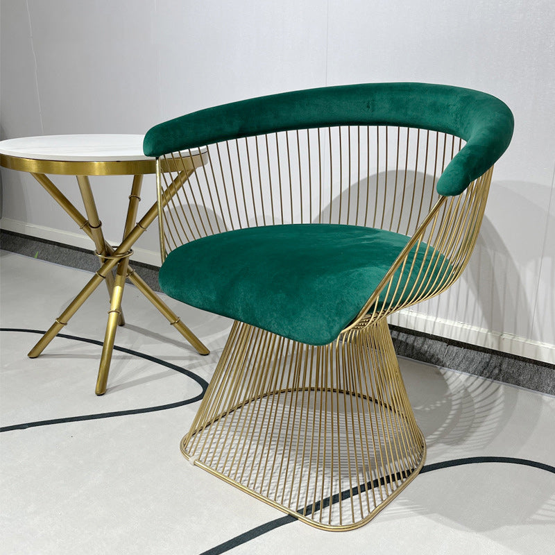 Moderner Luxus Kurven Hohl-Oval Stoff Edelstahl Akzentstuhl Rückenlehne Armlehne Für Wohnzimmer 
