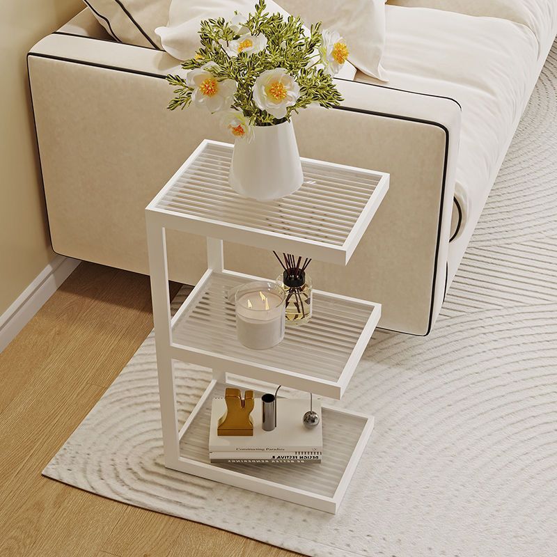 Mesa Auxiliar de Hierro y Vidrio con Rayas Rectangulares Minimalistas Modernas de 3/4 Niveles para Sala de Estar 