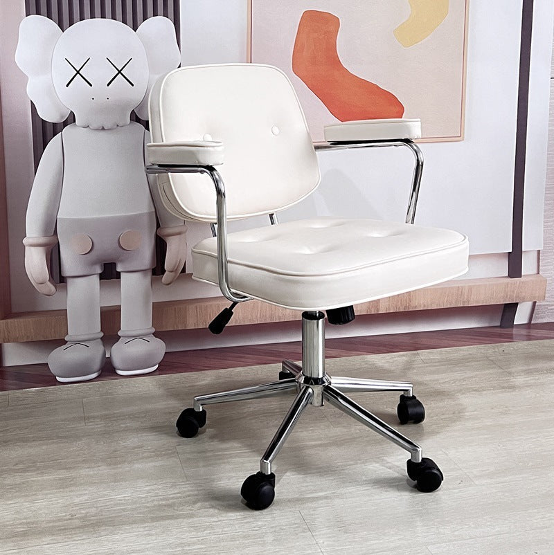 Zeitgenössischer nordischer quadratischer Leder-Metall-Schreibtischstuhl mit Rückenlehne und Armlehne für das Home Office 