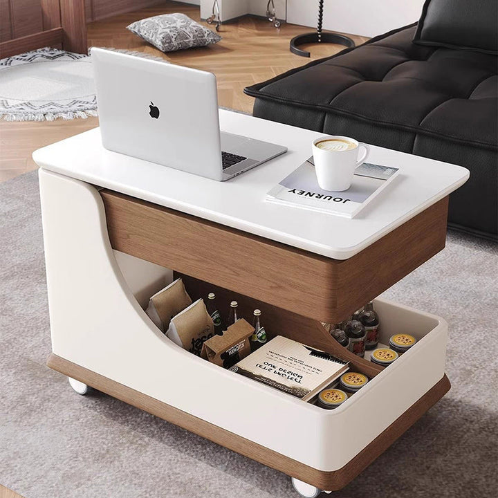Moderner minimalistischer rechteckiger Couchtisch aus Glas und MDF mit abnehmbarer Konstruktion und 1 Ablagefach für das Wohnzimmer 