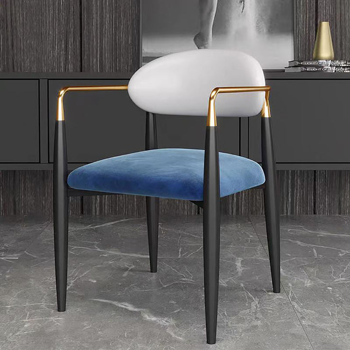 Modern Minimalist Oval Square Right Angle Velvet Fiberglass Dining Chair Backrest Arm For Dining Room